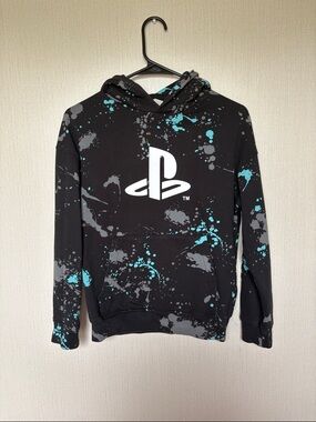 Sony Black Hoodie with Teal & Gray Paint Splatter